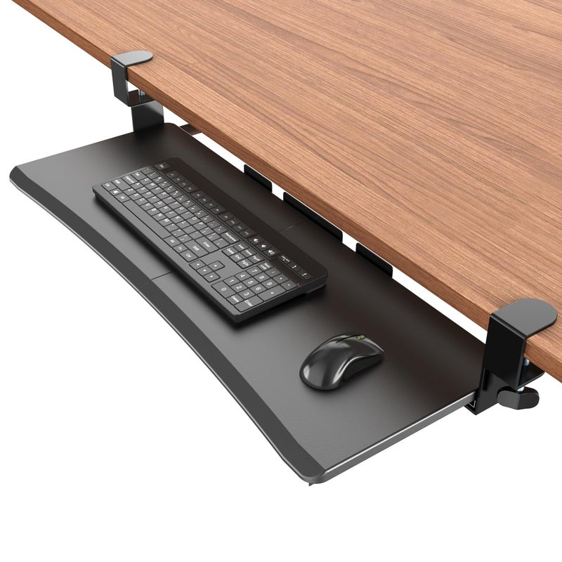UPGRAVITY Extra Large Keyboard Tray Under Desk - Slide Out with Sturdy C-Clip Mount System, Extra Wide 31.5" (35.8" Including Clamps) x 11.8" Pull-Out Keyboard Computer Drawer, Rustic Vintage Brown - Image 1
