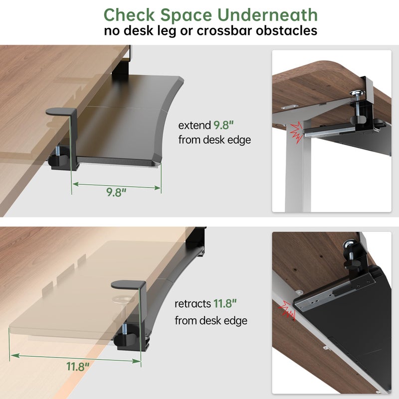 UPGRAVITY Extra Large Keyboard Tray Under Desk - Slide Out with Sturdy C-Clip Mount System, Extra Wide 31.5" (35.8" Including Clamps) x 11.8" Pull-Out Keyboard Computer Drawer, Rustic Vintage Brown - Image 5