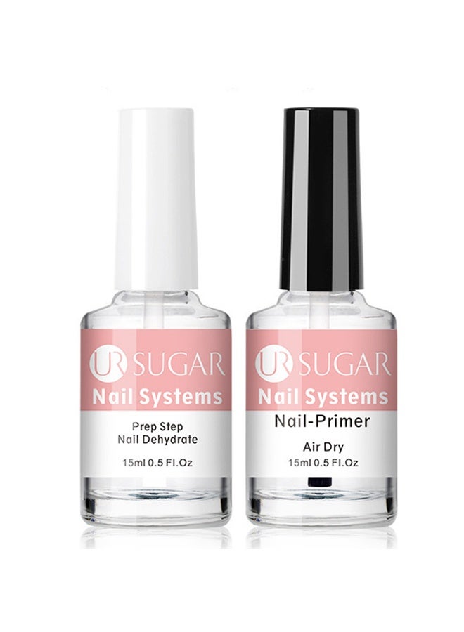 UR SUGAR Pre Step Nail Dehydrate 15ml & Nail-Primer 15ml, 2 Pcs Professional Natural Nail Dryer with Acid-Free Primer For Acrylic Nails Gel Nails Non-Acid UV Gel Nail Primer Super Binder - Image 1