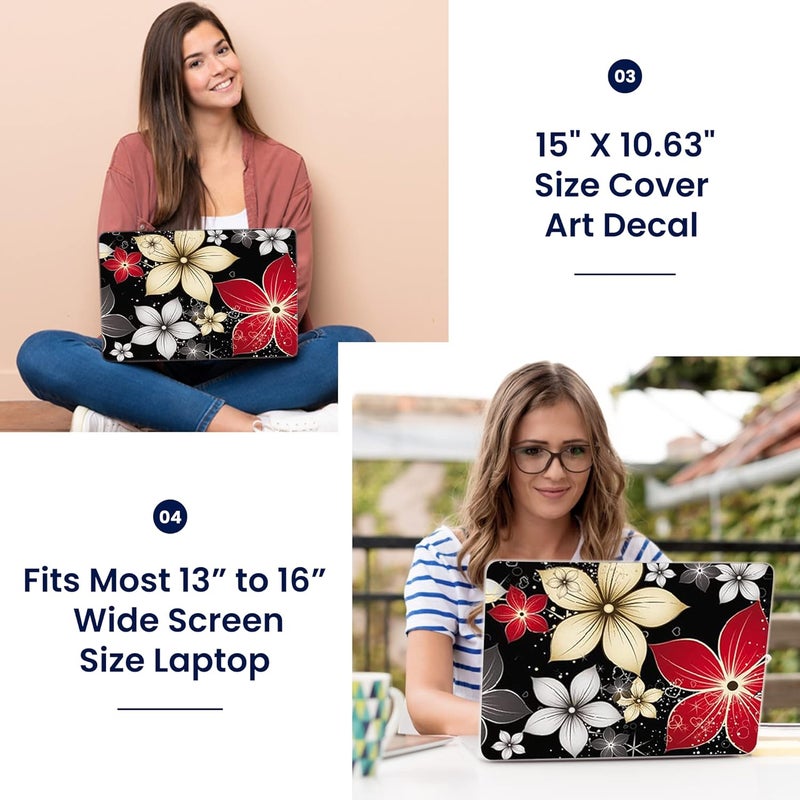 LSS Laptop 15 15.6 Skin Cover with Colorful Black Grey Flower Leaves Pattern - Image 3