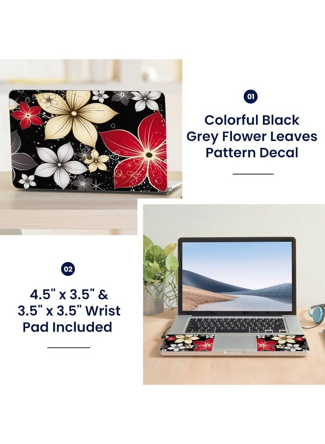 LSS Laptop 15 15.6 Skin Cover with Colorful Black Grey Flower Leaves Pattern - Image 2