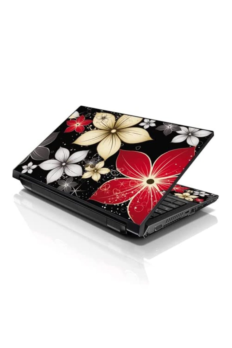 LSS Laptop 15 15.6 Skin Cover with Colorful Black Grey Flower Leaves Pattern - Image 1
