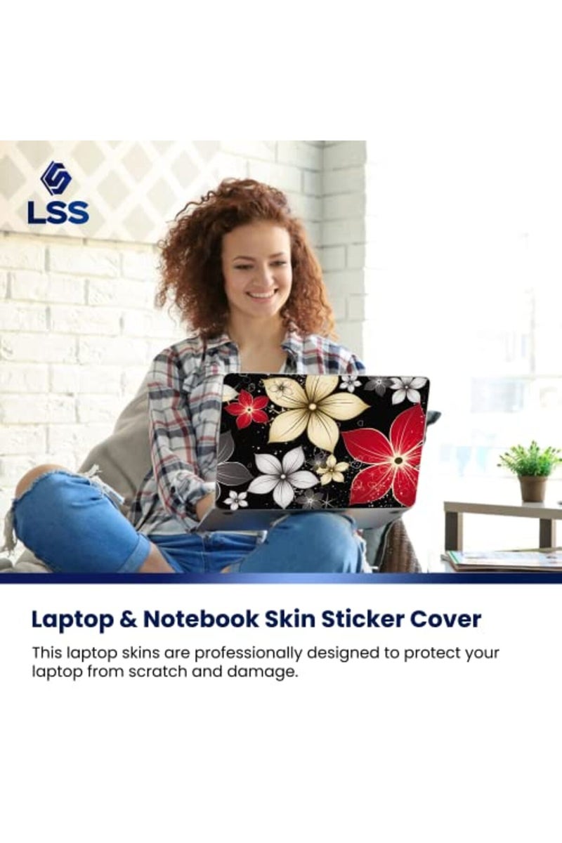 LSS Laptop 15 15.6 Skin Cover with Colorful Black Grey Flower Leaves Pattern - Image 5