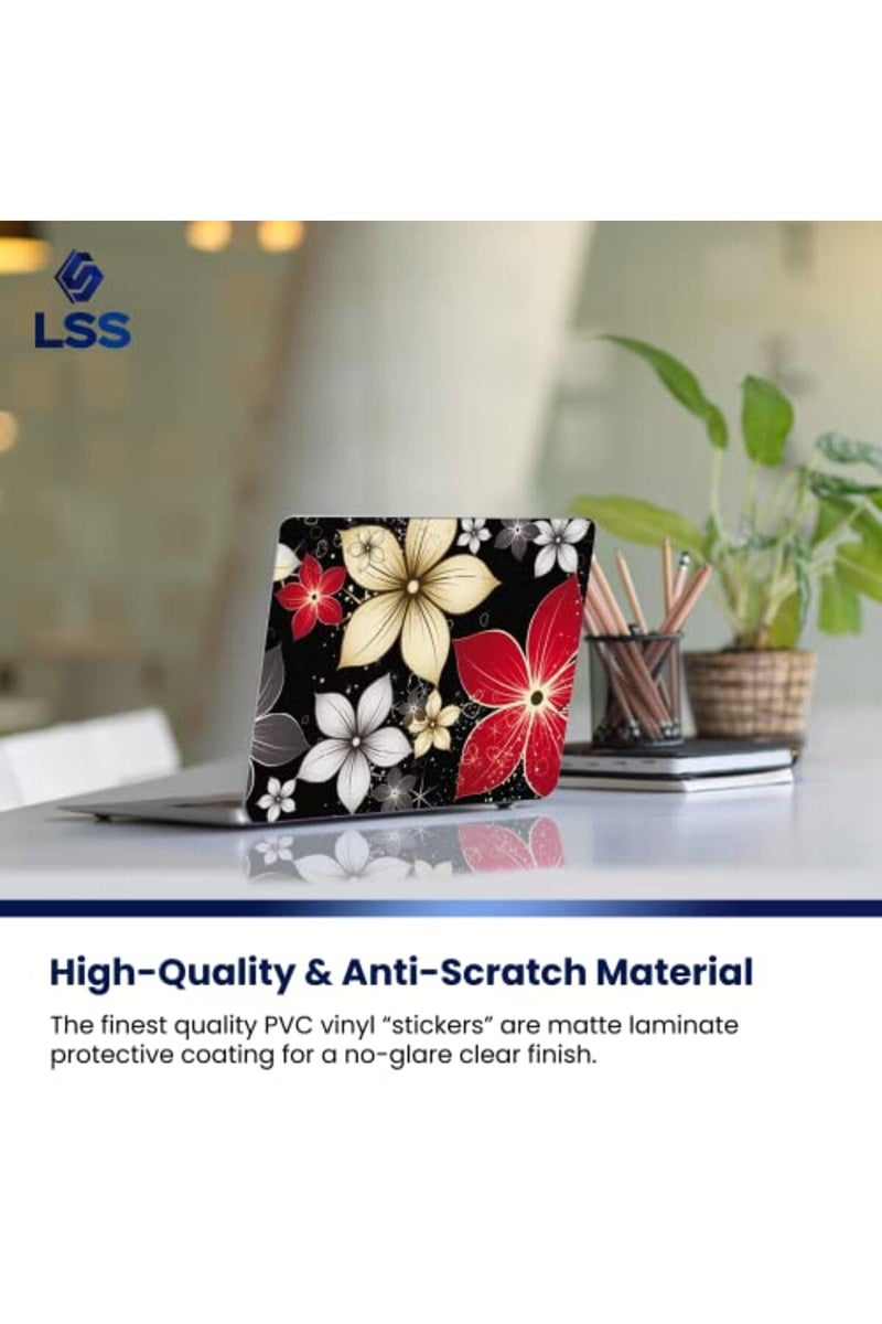 LSS Laptop 15 15.6 Skin Cover with Colorful Black Grey Flower Leaves Pattern - Image 4