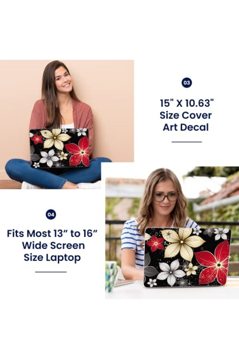 LSS Laptop 15 15.6 Skin Cover with Colorful Black Grey Flower Leaves Pattern - Image 3
