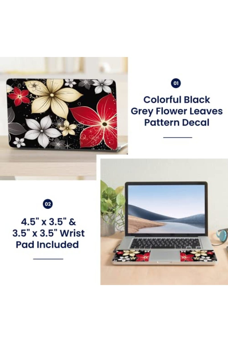 LSS Laptop 15 15.6 Skin Cover with Colorful Black Grey Flower Leaves Pattern - Image 2