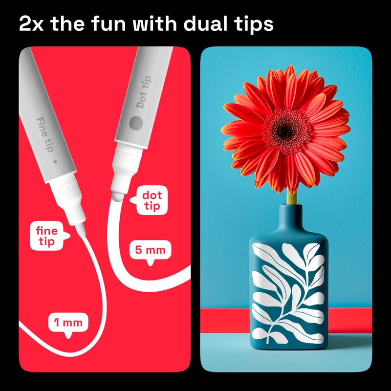 ARTISTRO 5 White Acrylic Paint Markers for Rock, Fabric, Wood, Glass, Craft, Decoration - Dual-Tip Paint Pens - Stocking Stuffers, Christmas Gift Idea for Teens, Grandkids, Kids - Art Supplies - Image 4