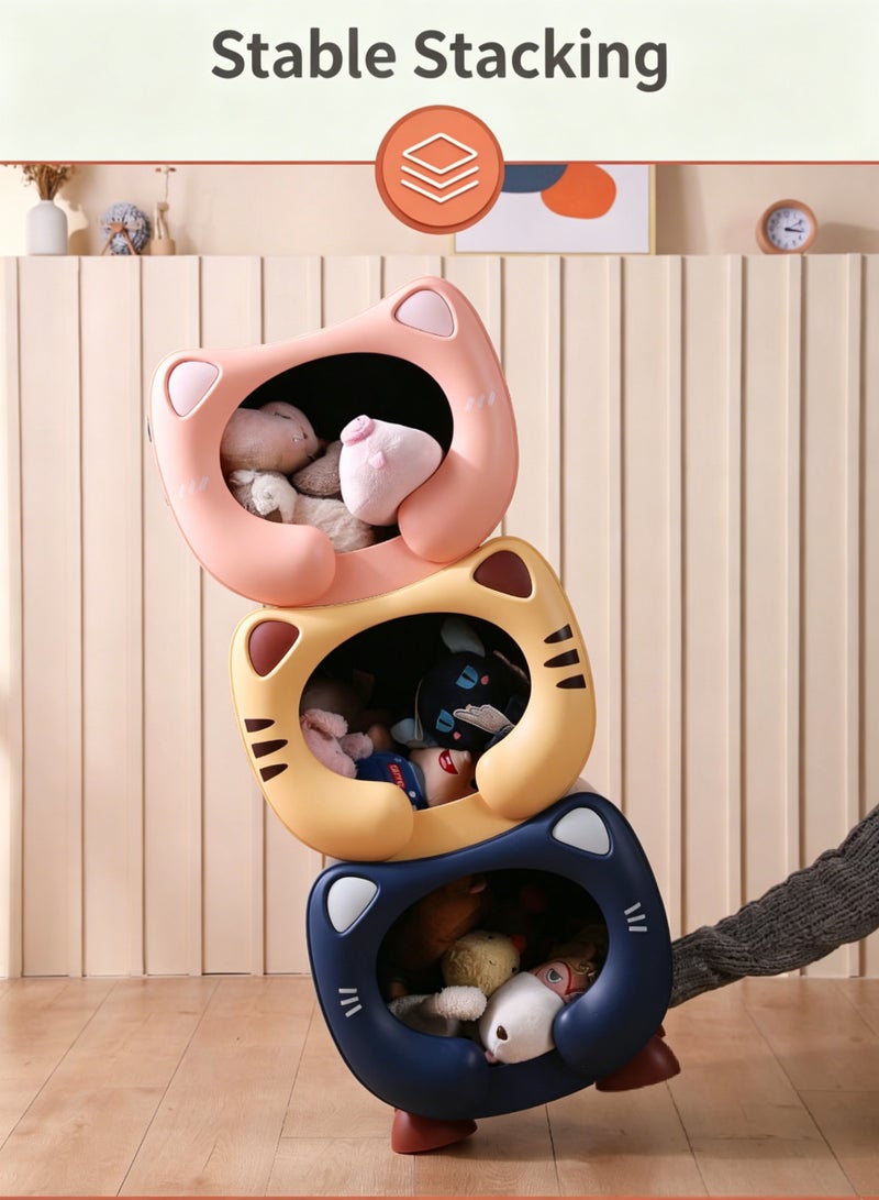 Toy Organizer, Toy Storage Box, Cute Cat Shaped Plastic Container for Stuffed Animals, Toys & Snacks, Stackable Kids Organizer Bin for Nursery, Playroom and Bedroom, Pink - Image 5