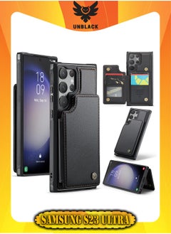 CaseMe Wallet Case for Samsung Galaxy S23 Ultra, Premium Handmade Durable PU Leather Slim Shockproof Case with [Double Magnetic Clasp] [Card Holder] [Kickstand] [RFID Blocking] (Black)  - Image 1