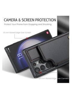 CaseMe Wallet Case for Samsung Galaxy S23 Ultra, Premium Handmade Durable PU Leather Slim Shockproof Case with [Double Magnetic Clasp] [Card Holder] [Kickstand] [RFID Blocking] (Black)  - Image 4