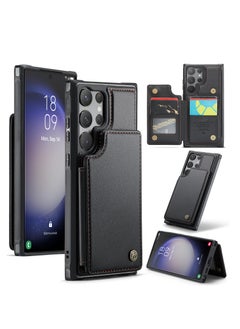 CaseMe Wallet Case for Samsung Galaxy S23 Ultra, Premium Handmade Durable PU Leather Slim Shockproof Case with [Double Magnetic Clasp] [Card Holder] [Kickstand] [RFID Blocking] (Black)  - Image 2