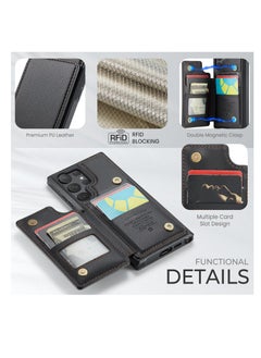 CaseMe Wallet Case for Samsung Galaxy S23 Ultra, Premium Handmade Durable PU Leather Slim Shockproof Case with [Double Magnetic Clasp] [Card Holder] [Kickstand] [RFID Blocking] (Black)  - Image 5