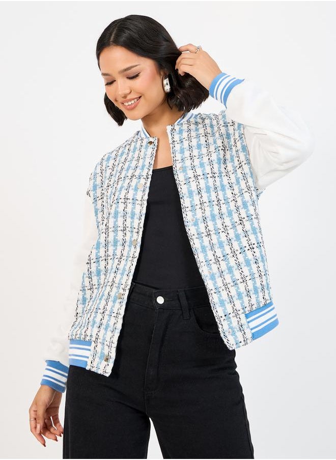 Styli - Oversized Fit Regular Length Tweed Bomber Jacket - Image 1