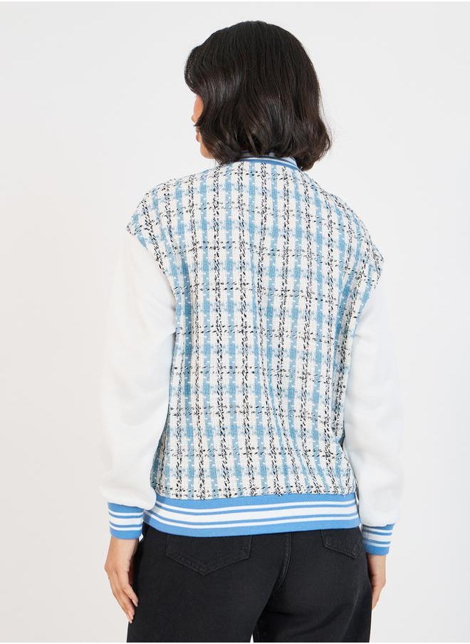 Styli - Oversized Fit Regular Length Tweed Bomber Jacket - Image 1