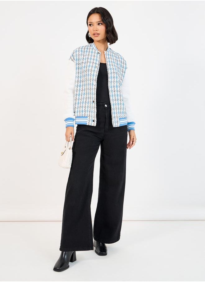 Styli - Oversized Fit Regular Length Tweed Bomber Jacket - Image 1