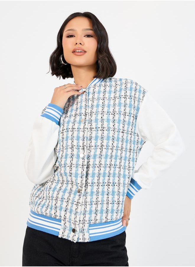 Styli - Oversized Fit Regular Length Tweed Bomber Jacket - Image 1