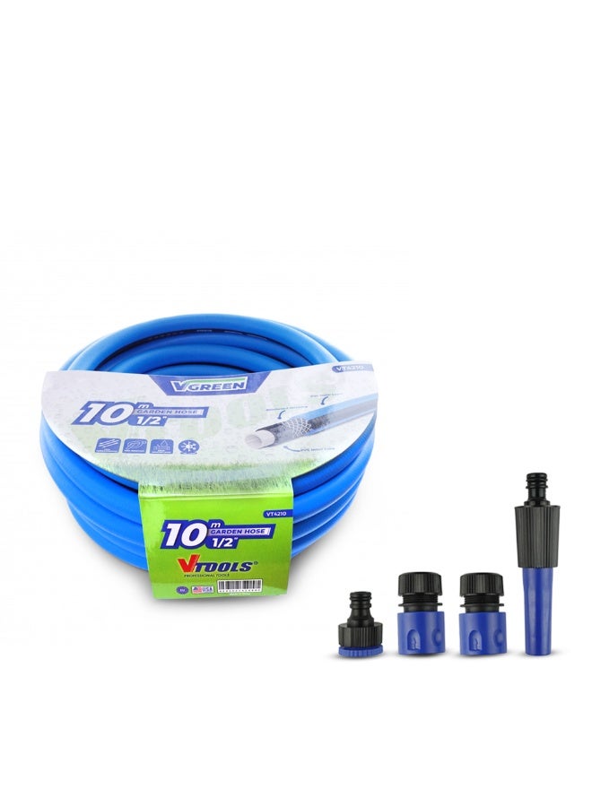 VTOOLS 10m Garden Hose, 1/2 Inch PVC Layer With 5 PC Hose Connector Set - Image 1