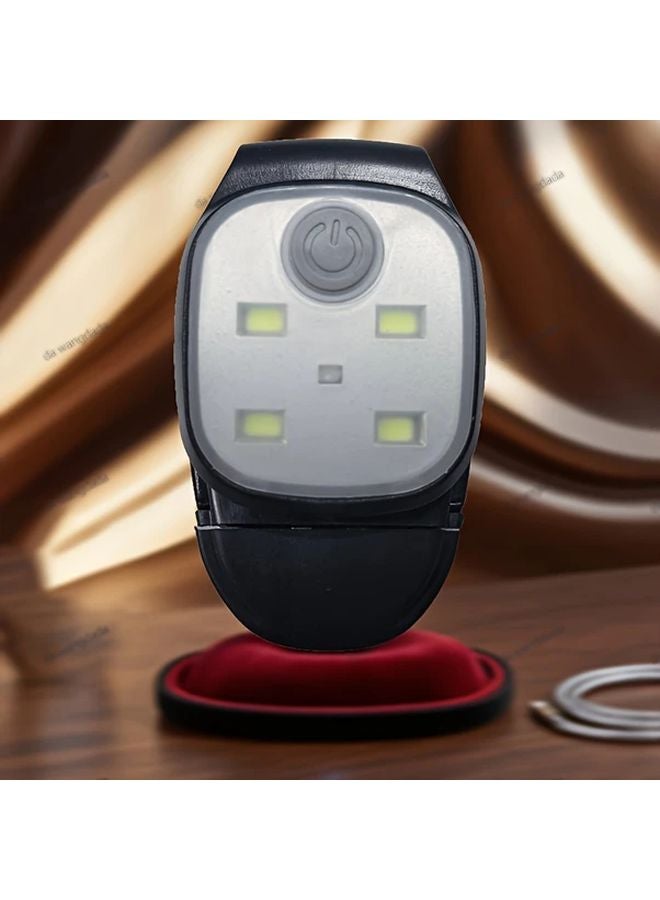 USB Rechargeable Clip On LED Running Light Black 4 Modes For Night Walking Hiking - Image 1