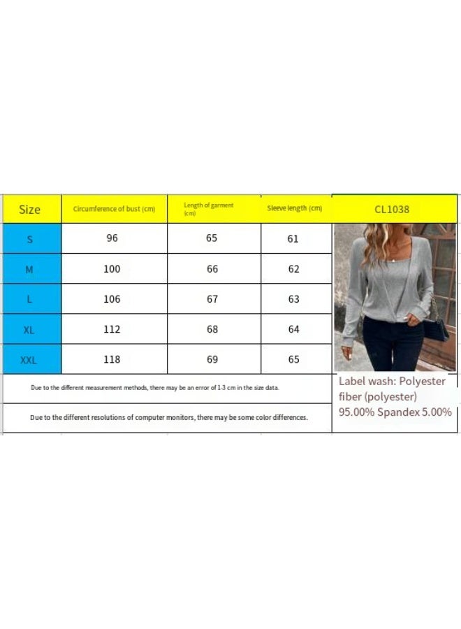 general 2025-2026 Autumn-Winter Solid-color Long-sleeved Square-neck Fake Two-piece Loose T-shirts - Image 3