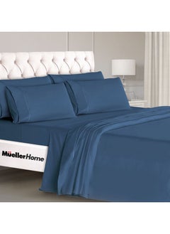 Mueller Mueller Ultratemp Bed Sheets Set, Super Soft 1800, 6 Piece California King Sheet Sets, Deep Pocket up to 16", Transfers Heat, Breathes Better, Hypoallergenic, Wrinkle-Resistant, Oeko-TEX, Navy  - Image 1