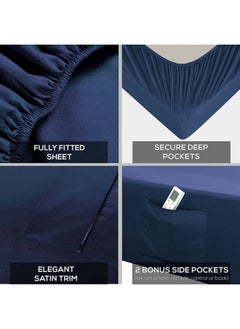 Mueller Mueller Ultratemp Bed Sheets Set, Super Soft 1800, 6 Piece California King Sheet Sets, Deep Pocket up to 16", Transfers Heat, Breathes Better, Hypoallergenic, Wrinkle-Resistant, Oeko-TEX, Navy  - Image 4