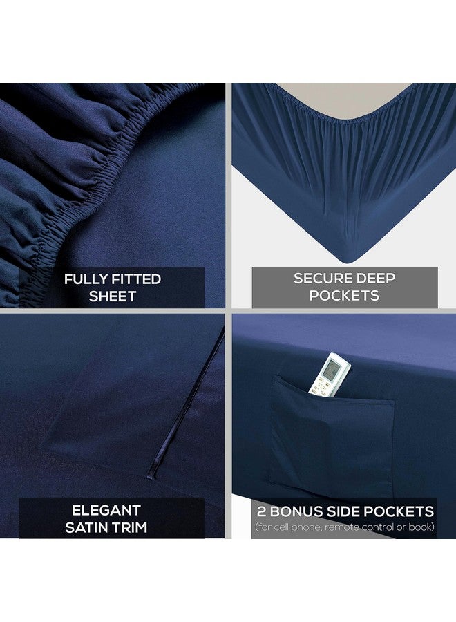 Mueller Mueller Ultratemp Bed Sheets Set, Super Soft 1800, 6 Piece California King Sheet Sets, Deep Pocket up to 16", Transfers Heat, Breathes Better, Hypoallergenic, Wrinkle-Resistant, Oeko-TEX, Navy  - Image 4