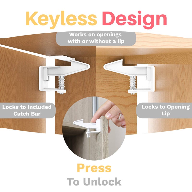 Inaya Cabinet Locks Baby Proofing - Child Proof Drawer Locks - Child Safety Cabinet Latches with 3M Adhesive Easy Installation - No Drilling or Extra Screws (8 Pack) - Image 4