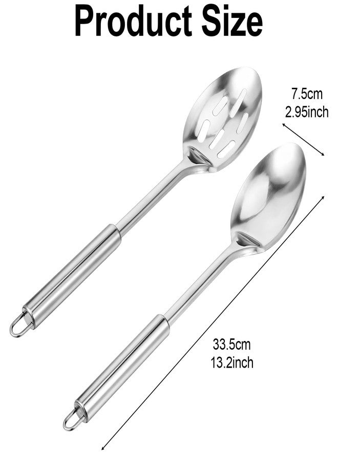 Yolev 2-Piece Stainless Steel Cooking Spoons Set - Cooking Spoons Serving Spoons Stainless Steel Solid and Slotted Kitchen Utensils for Mixing, Serving, Stirring - Image 2