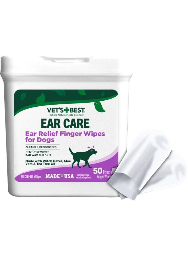 Vet's Best Ear Relief Finger Wipes, Ear Cleansing Finger Wipes for Dogs, Sooths & Deodorizes, 50 Disposable Wipes  - Image 1