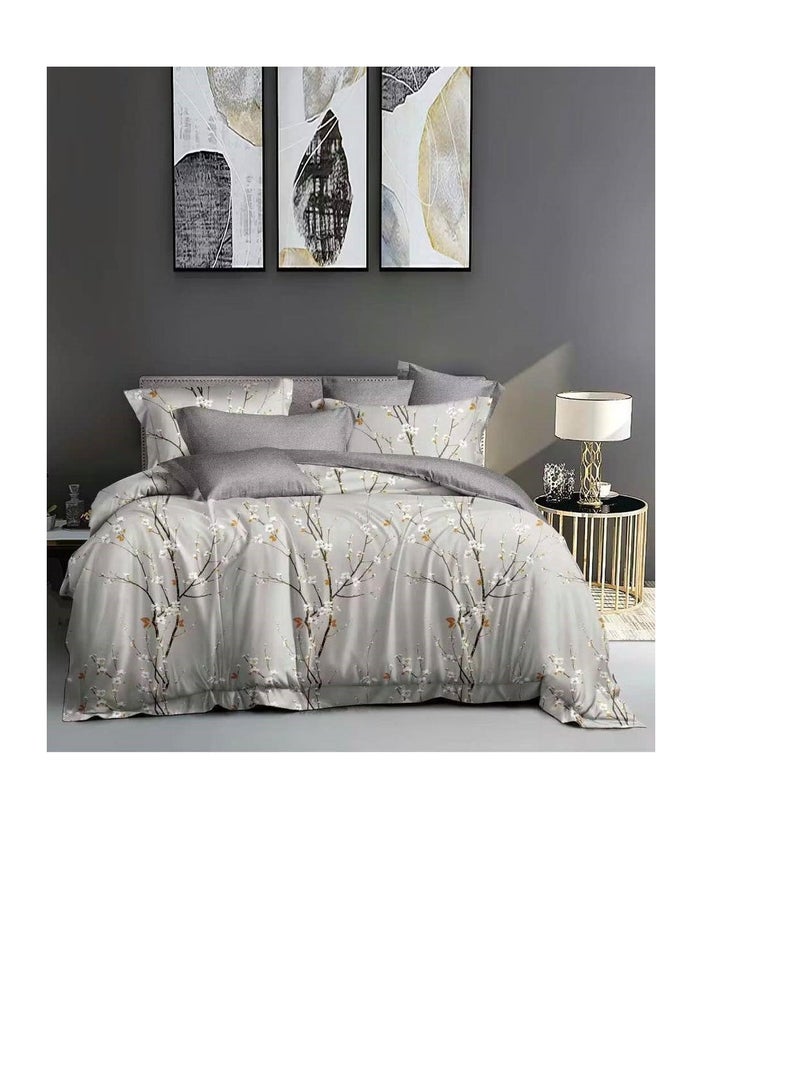 Soft Cotton 6 pcs King Size Duvet Cover Set, fitted bedsheet Comforter Cover, Bedding with Zipper Closure and Corner Ties