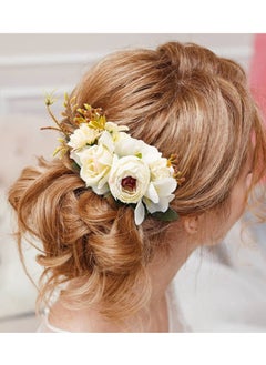 Cinaci Cinaci 4 Pack Large Artificial Flower Metal Hair Side Combs Floral Slide Hair Clips Wedding Bridal Headpieces Hairpins Barrettes Decorative Hair Comb Bun Accessories for Women Girls Brides Bridesmaids  - Image 4