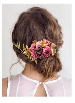 Cinaci Cinaci 4 Pack Large Artificial Flower Metal Hair Side Combs Floral Slide Hair Clips Wedding Bridal Headpieces Hairpins Barrettes Decorative Hair Comb Bun Accessories for Women Girls Brides Bridesmaids  - Image 2