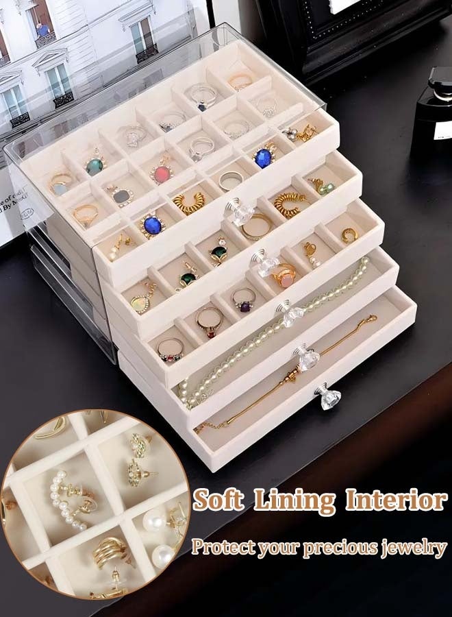 ثمانية فيبيهاوس منظم المجوهرات صندوق منظم مجوهرات أكريليك علبة تنظيم المجوهرات صندوق المجوهرات منظم مجوهرات بخمسة أدراج منظم إكسسوارات علبة إكسسوارات صناديق مجوهرات شفافة للنساء منظم مجوهرات تنظيمات اكسسوارات حافظة عرض مجوهرات قابلة للفصل لحمل الأقراط والأساور والقلائد والخواتم منظمات مجوهرات(رمادي) - Image 2