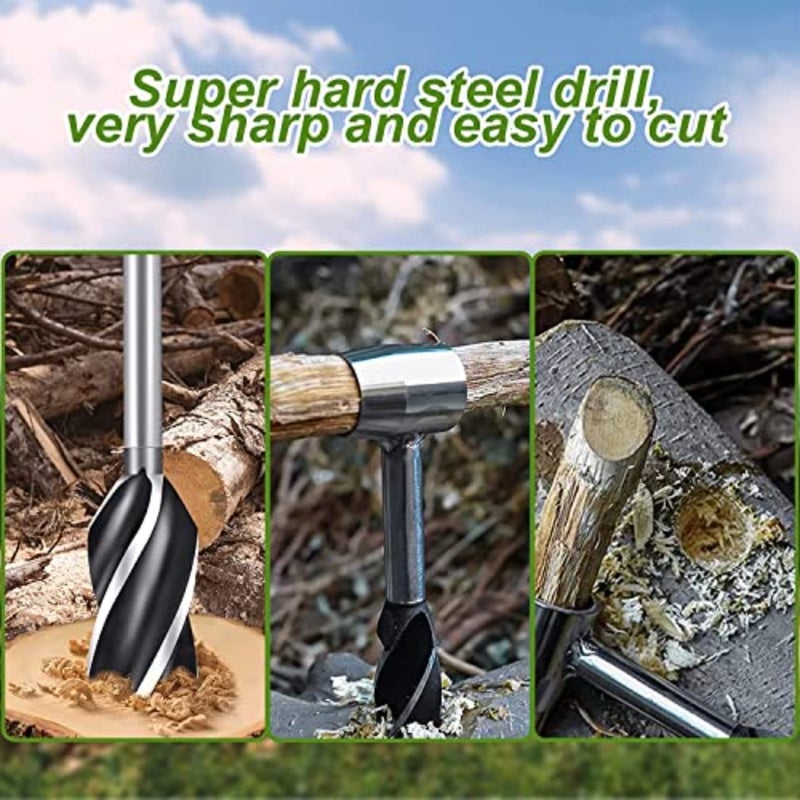 مثقاب يدوي، معدات Bushcraft للبقاء على قيد الحياة وحقائب الظهر في الهواء الطلق، فولاذ بمقبض جلدي - Image 5