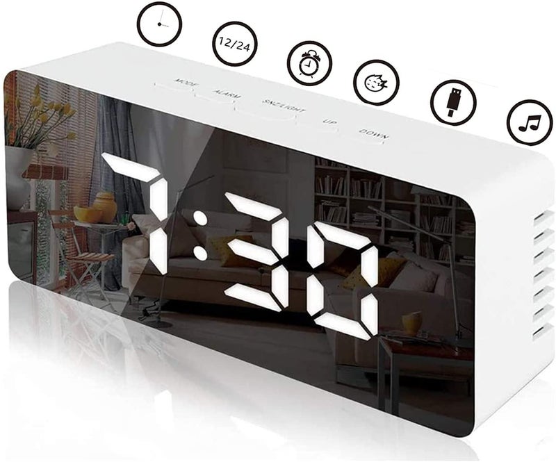Vertvia Vertvia Table Watch Clock with Alarm Clock for Home with Sensor Date and Temperature Smart Back Light Mirror Digital Clock or Table WatchWhite MIRRORV549 