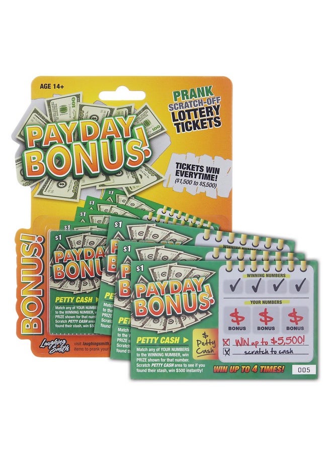 Laughing Smith - 10 X Payday Bonus Prank Lottery Ticket Fake Lottery Tickets And Prank Gag Scratch Off Cards Hilarious Fake Scratch Tickets Funny Party Gifts & Gag Birthday Pranks For Men & Women - Image 1
