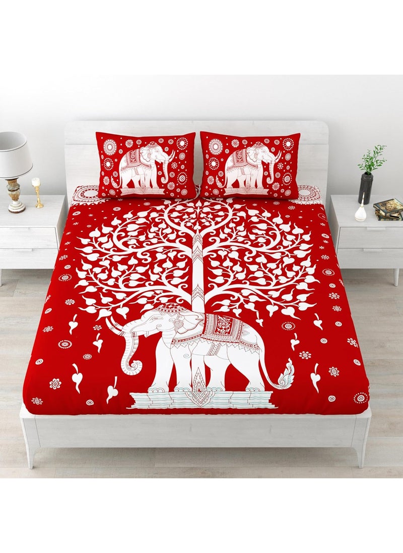 LIVING ROOTS LIVING ROOTS Pure Cotton Soft Skin Friendly 1 Bedsheet with 2 Pillow Covers Queen Size Bedsheet 86 96 inches 7 8 Feet Rich Fast Colour with No Colour Bleeding Guarantee 316 Red  - Image 1