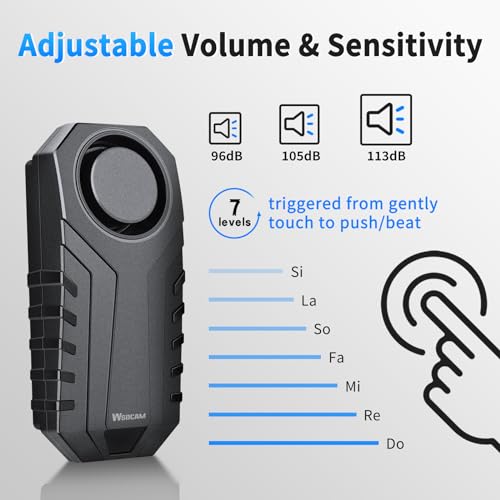 WSDCAM 113dB Loud Anti Theft Vibration Sensor Alarm Systems for Electric Bike Motorcycle Golf Car Trailer Mailbox Garage Door Waterproof Home Security Bike Accessories Bike Alarm with Remote (2pack) - Image 5