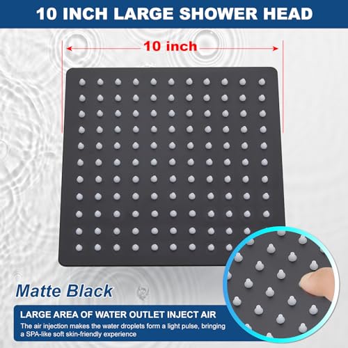 Midanya Rain Shower Head, Stainless Steel Large Rainfall Shower Head High Pressure, Bathroom Waterfall Square Showerhead, Ceiling or Wall Mount, Matte Black 10 Inch - Image 3