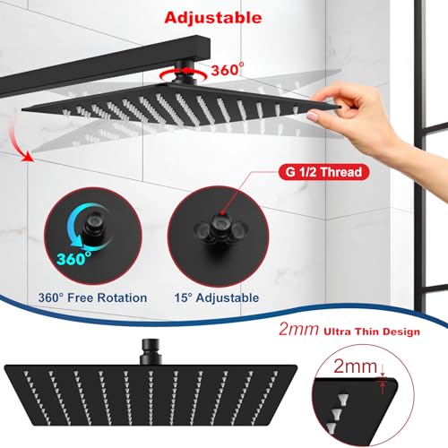 Midanya Rain Shower Head, Stainless Steel Large Rainfall Shower Head High Pressure, Bathroom Waterfall Square Showerhead, Ceiling or Wall Mount, Matte Black 10 Inch - Image 5
