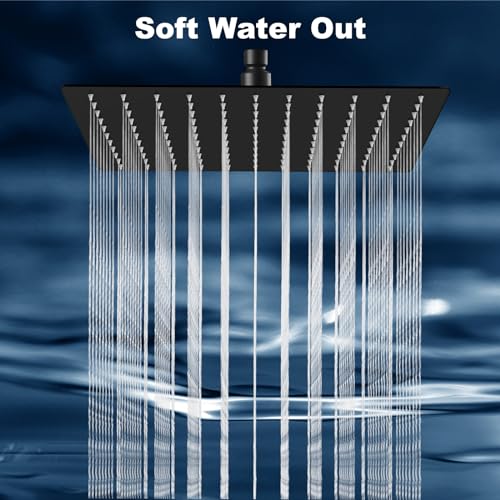 Midanya Rain Shower Head, Stainless Steel Large Rainfall Shower Head High Pressure, Bathroom Waterfall Square Showerhead, Ceiling or Wall Mount, Matte Black 10 Inch - Image 2