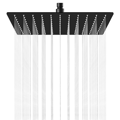 Midanya Rain Shower Head, Stainless Steel Large Rainfall Shower Head High Pressure, Bathroom Waterfall Square Showerhead, Ceiling or Wall Mount, Matte Black 10 Inch - Image 1