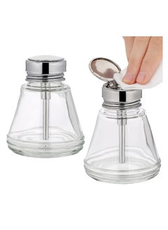 2 Pcs 150 ml Pump Dispenser Bottle, Refillable Push Empty Push Down Glass Dispenser Bottle, with Flip Metal Cap Makeup Remover Dispenser Bottle, Alcohol Pump Sanitizer Container, for Nail Polish