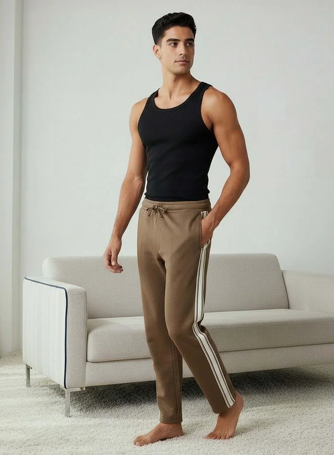 سبلاش فيڤ بنطلون رجالي مستقيم محبوك بتفاصيل شريط