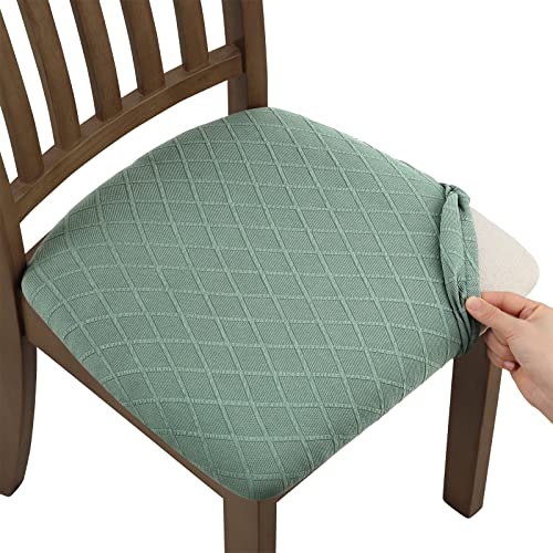 Fuloon Stretch Jacquard Chair Seat Covers Set of 6 Removable Washable Dining Chair Covers AntiDust Dining Room Chair Covers Seat Cushion Slipcovers 6 Dark Green