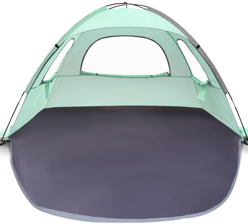 WhiteFang Beach Tent Anti-UV Portable Sun Shade Shelter for 6 Person, Extendable Floor with 3 Ventilating Mesh Windows Plus Carrying Bag, Stakes and Guy Lines (Mint Green) - Image 1