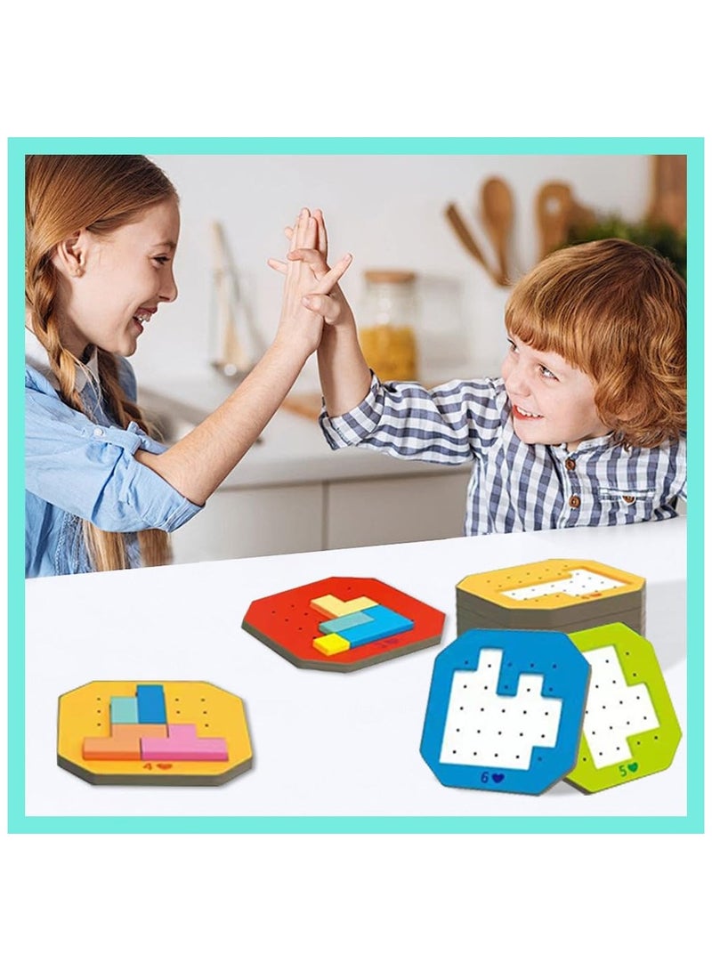 SYOSI Colorful Block Jigsaw Puzzle Game 128Pcs, 2024 New Brain Teaser Toys Colorful Multiple Shape Puzzles Toys, 3D Russian Block Tangram Toy Montessori STEM Puzzle Gift Toys for Kids (2 Sets) - Image 3