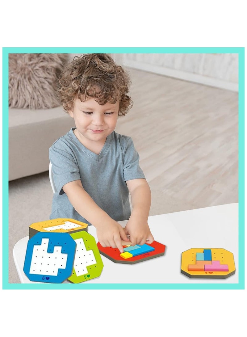 SYOSI Colorful Block Jigsaw Puzzle Game 128Pcs, 2024 New Brain Teaser Toys Colorful Multiple Shape Puzzles Toys, 3D Russian Block Tangram Toy Montessori STEM Puzzle Gift Toys for Kids (2 Sets) - Image 5