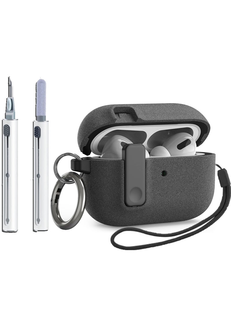 QIRG حافظة واقية بتصميم عصري لجيل Airpods pro 2، مادة مصنفرة للمس، غطاء Airpods pro 2 مع إبزيم مفتاح مغناطيسي (رماد متجمد) - Image 1