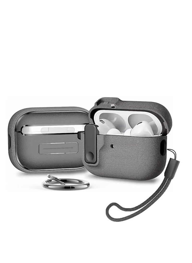 Generic Fashion design protective case for Airpods pro 2 generation, frosted material for touch, Airpods pro 2 cover with magnetic switch buckle（Frosted ash）  - Image 1